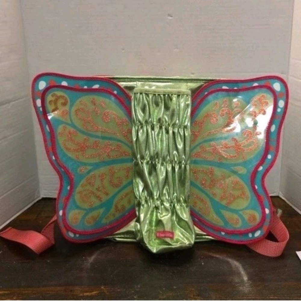 American Girl Doll Butterfly Backpack Carrier Metallic Green Glitter Wings